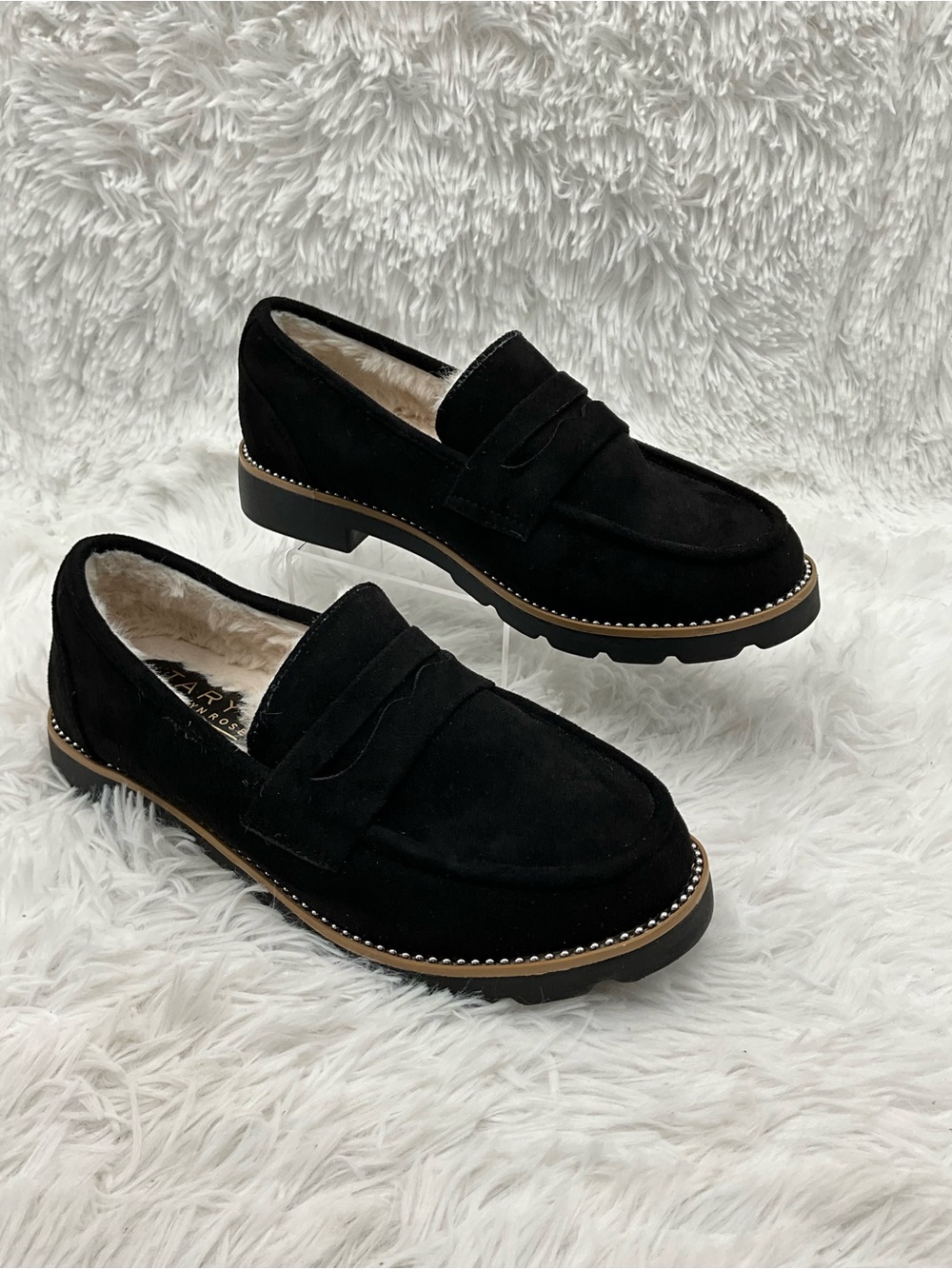 Taryn by Taryn Rose Loafers Size 8 Black Suede Lined Faux Fur Lining